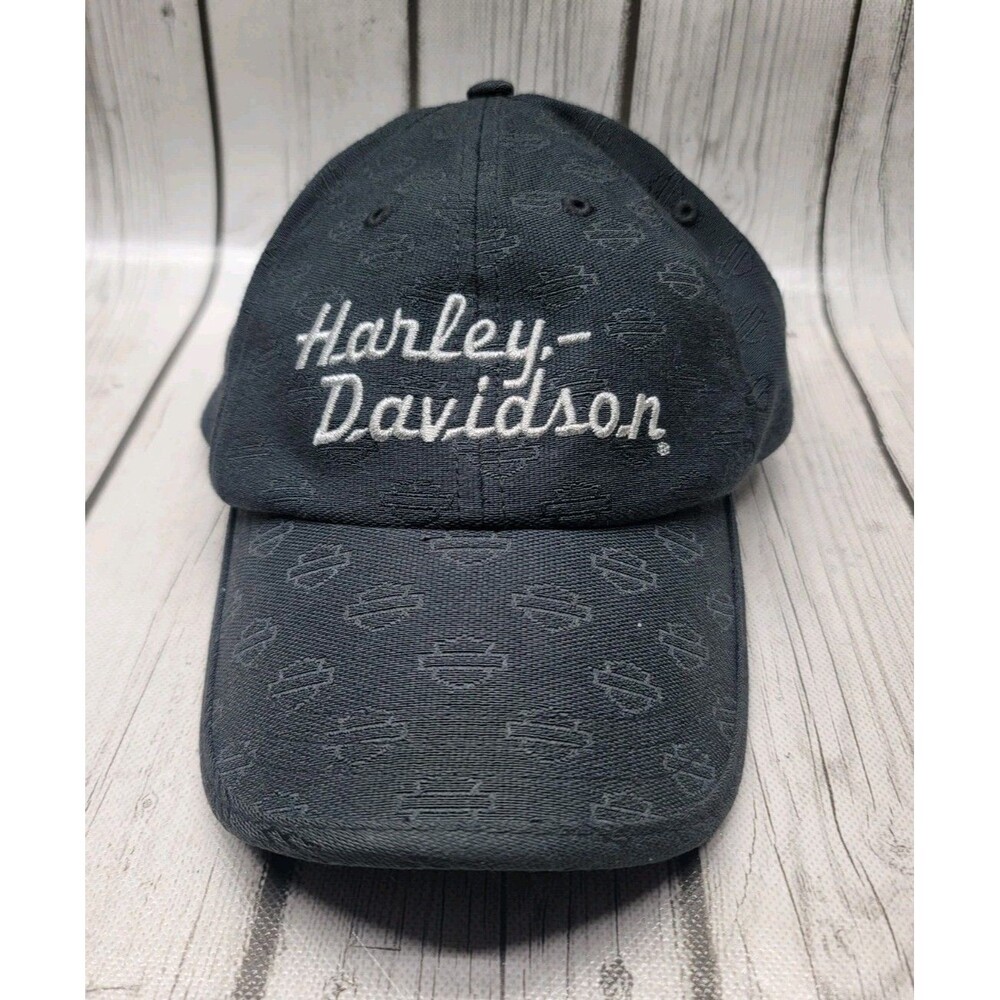 Harley-Davidson Motorcycles Women's Strapback Hat Black All Over Print Cap Vtg